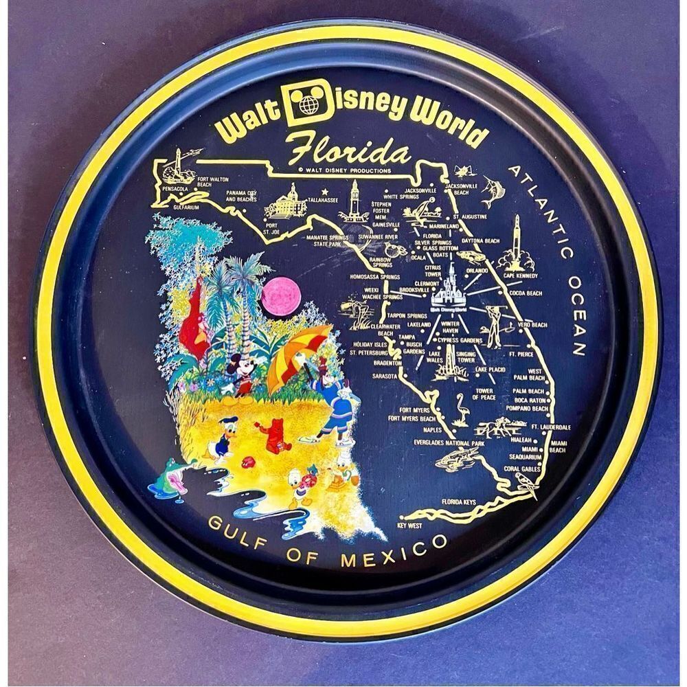 Vintage 1970’s Walt Disney World 10-3/4" Round Tin Tray Gorgeous Details